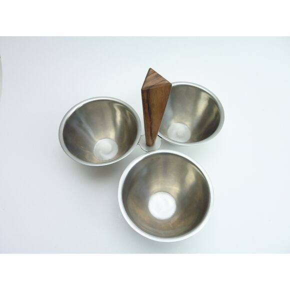 Vintage Stainless Steel Japan Wood Serving Bowls Candy Dip Condiment - Picture 2 of 4